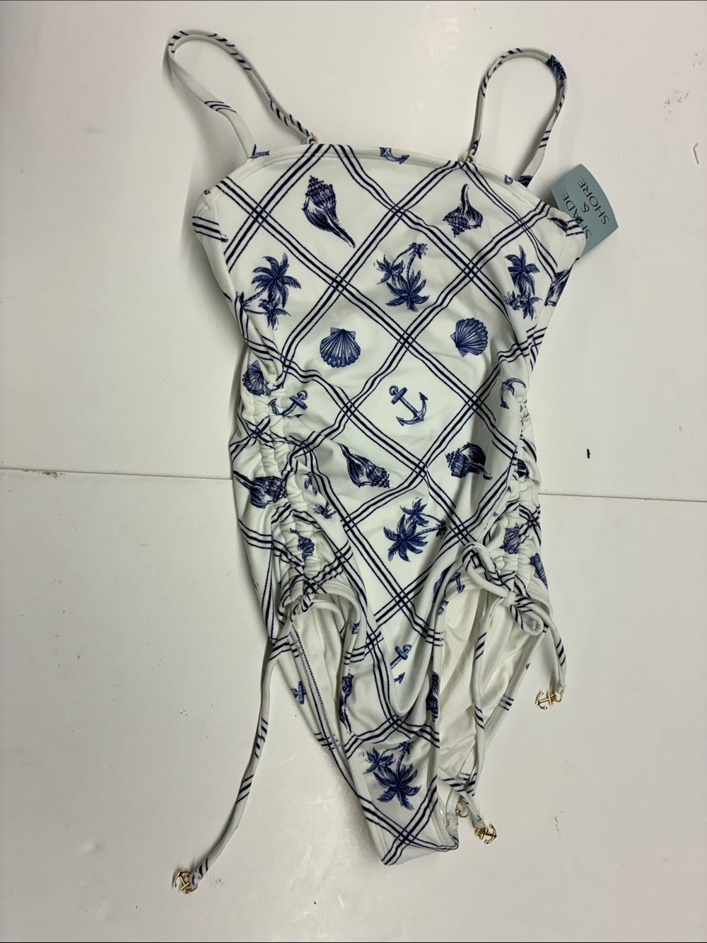 NEW Shade & Shore Shell & Anchor Print One-Piece Swimsuit Size Medium